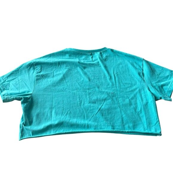 Alphalete Womens M Short Sleeve Boxy Crop Top Aqua Blue Pump Cover Oversized New - Picture 3 of 10